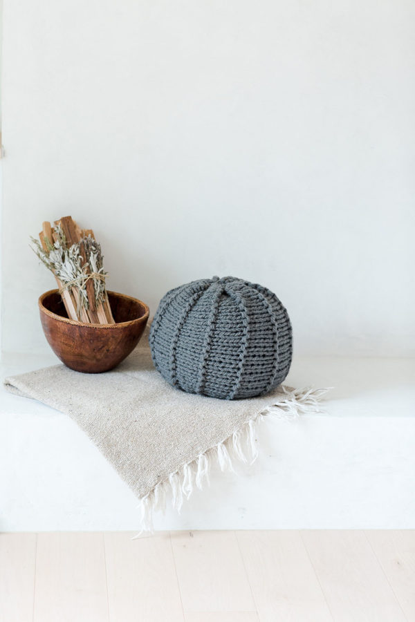 A Smoke Grey Knitted Pouf | The Crafter's Box