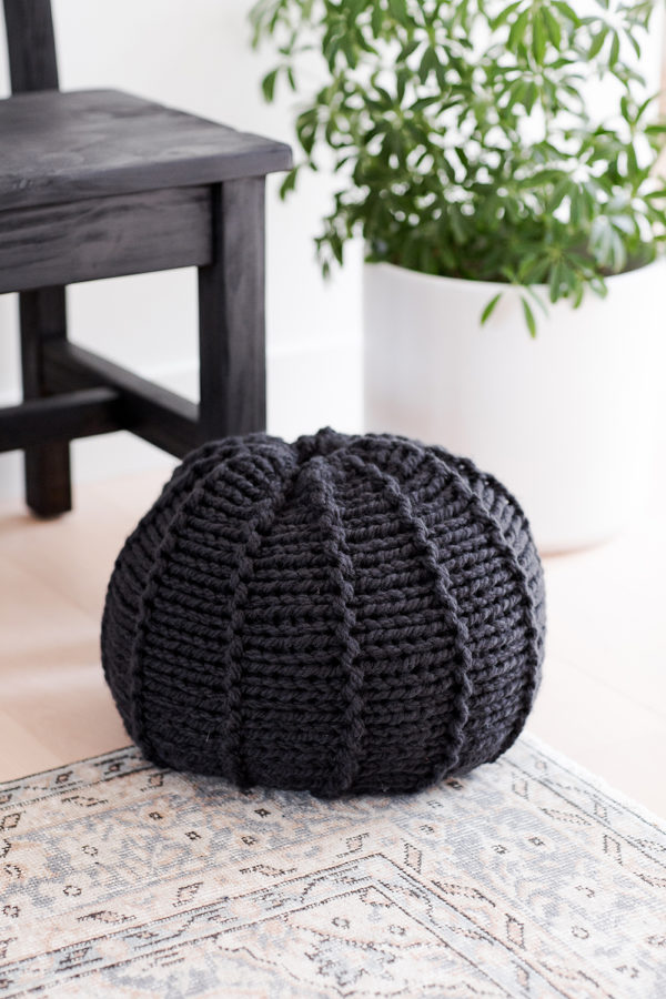 A Black Knitted Pouf | The Crafter's Box