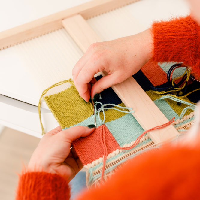 color block art weaving in progress