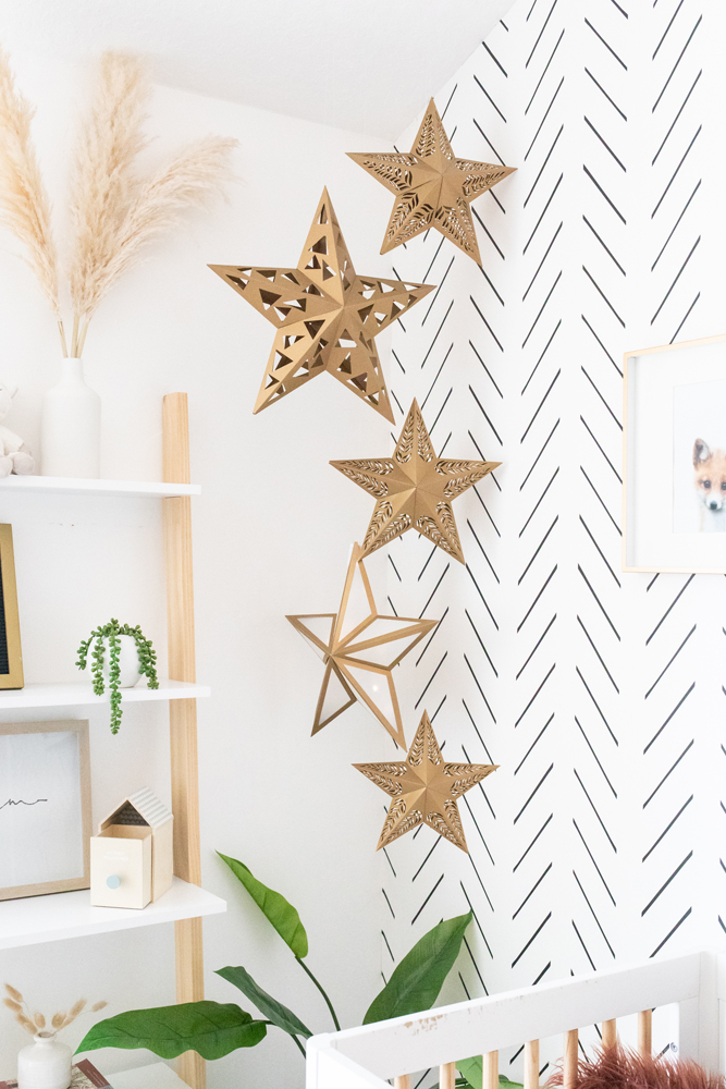 Paper star lanterns hanging in a nursery