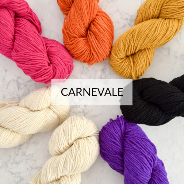 bright colored yarns: yellow, orange, pink, purple, black and whites