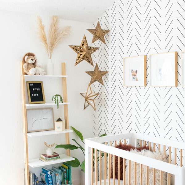 Paper star lanterns hanging in a child's bedroom