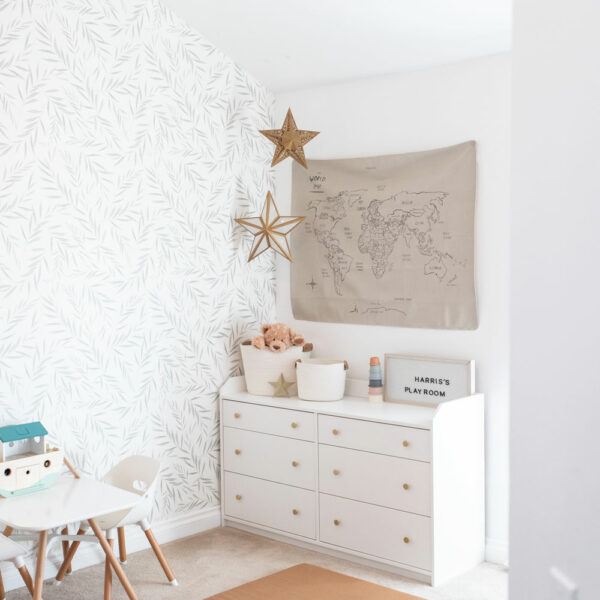 Paper star lanterns hanging in a child's bedroom