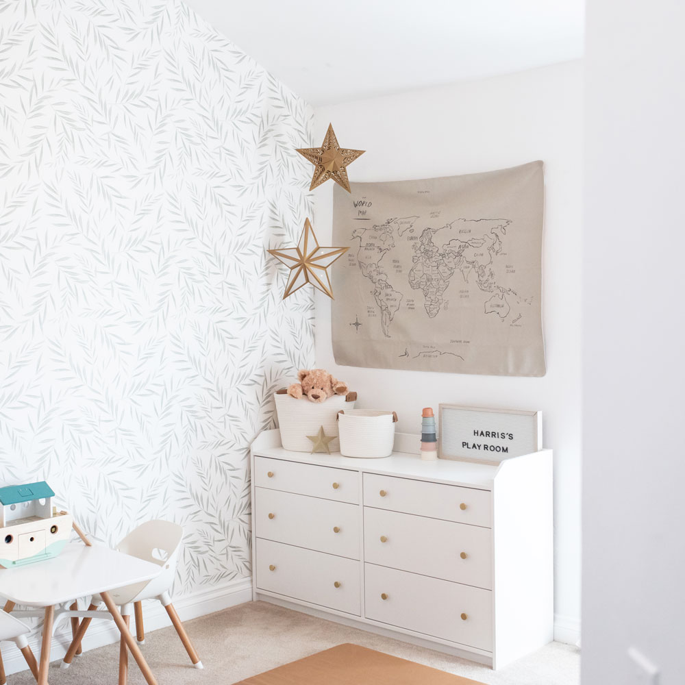 Paper star lanterns hanging in a child's bedroom