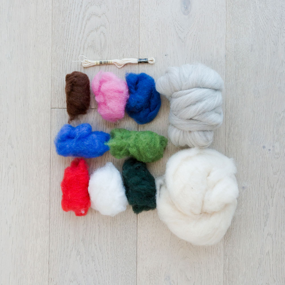 Materials to make wool felted ornaments