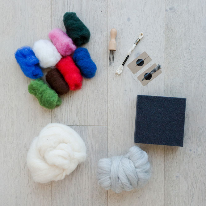 Materials to make wool felted ornaments