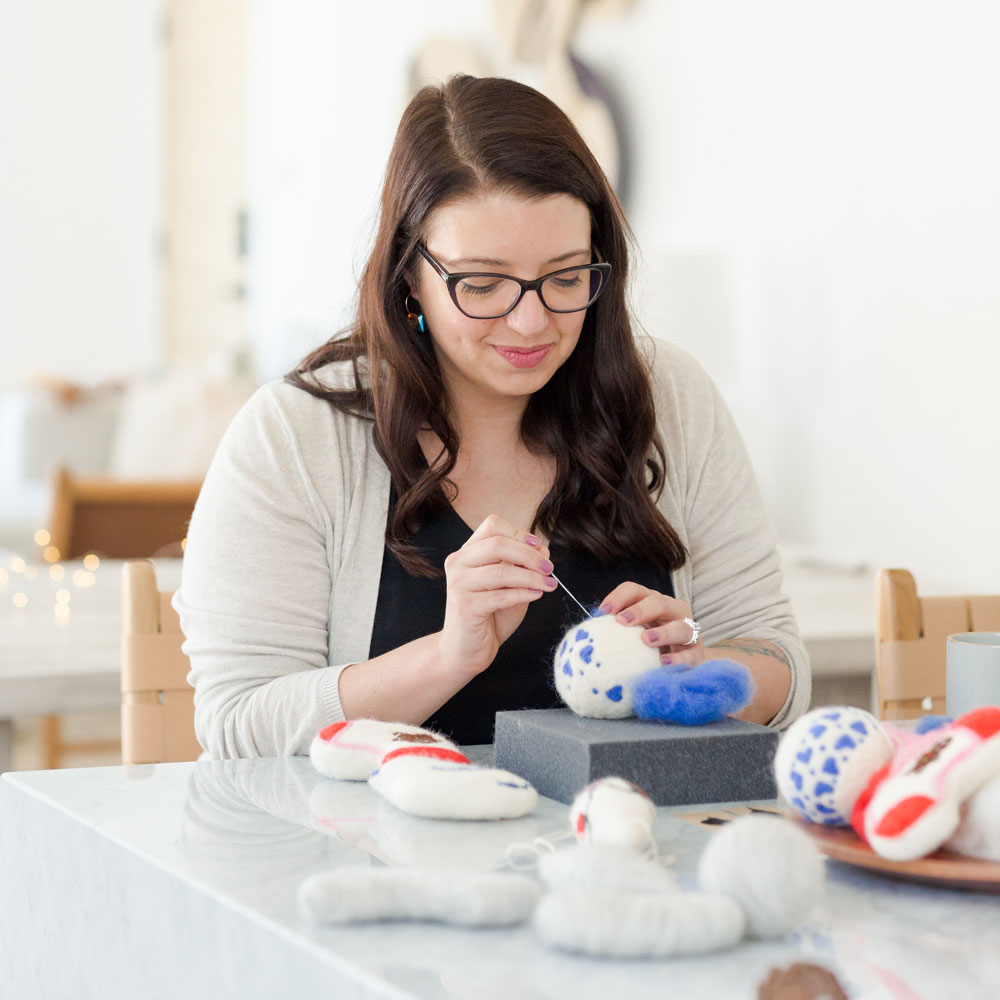 Dani Ives making wool felted ornaments