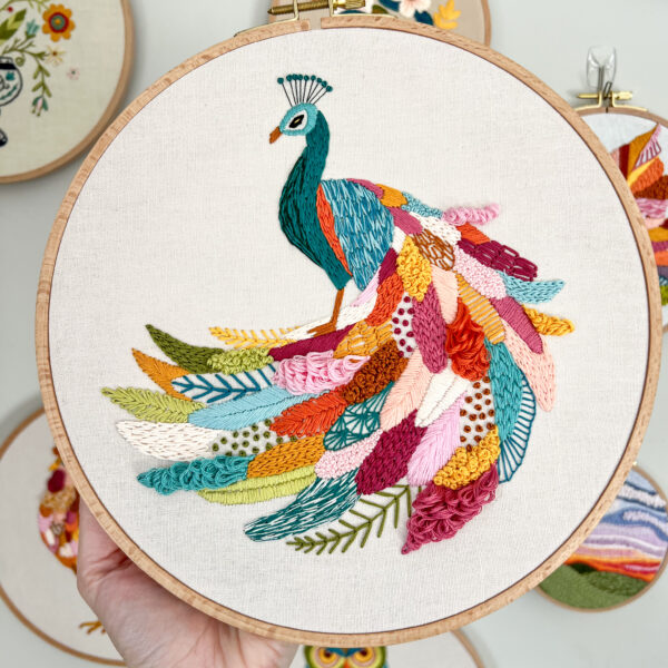 Colorful Peacock Embroidery Digital Pattern
