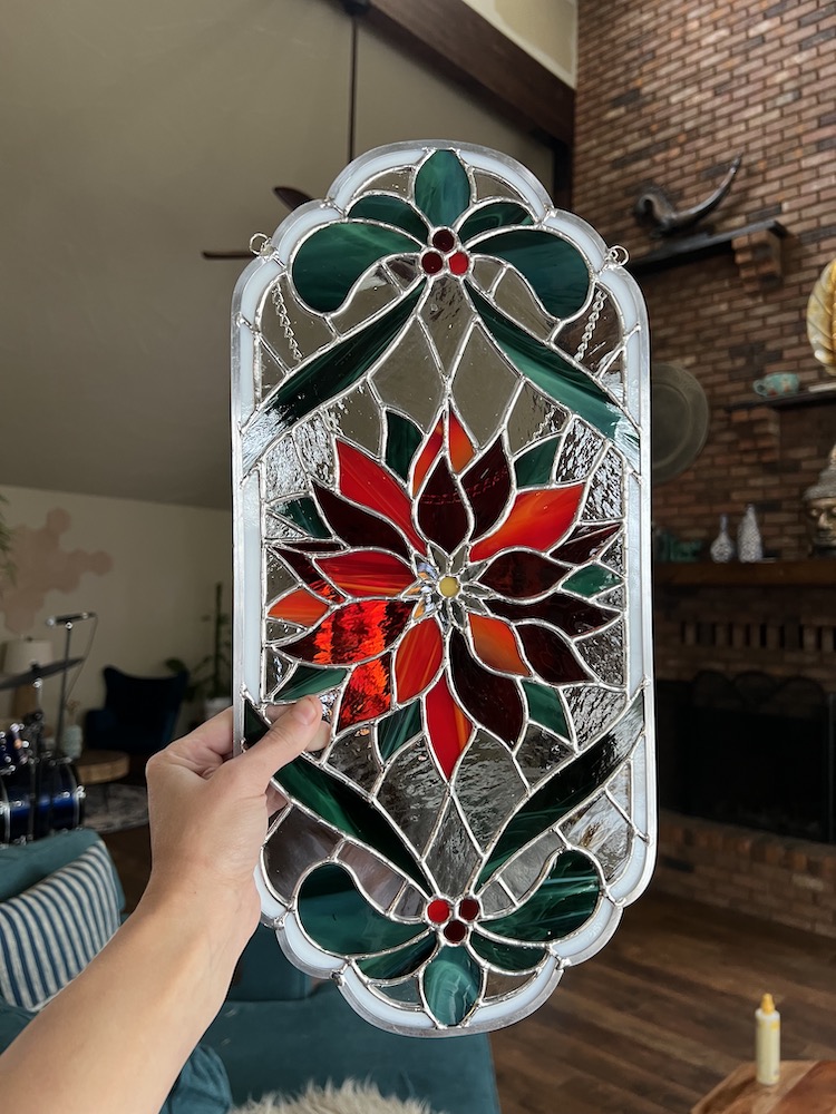Poinsettias Stained Glass Digital Pattern by Glassy Leaf Studio | Crafter