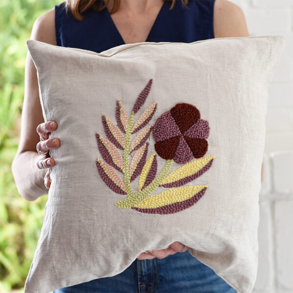 Punch Needle Botanical Pillow Materials Kit in Citrus Florals Colorway