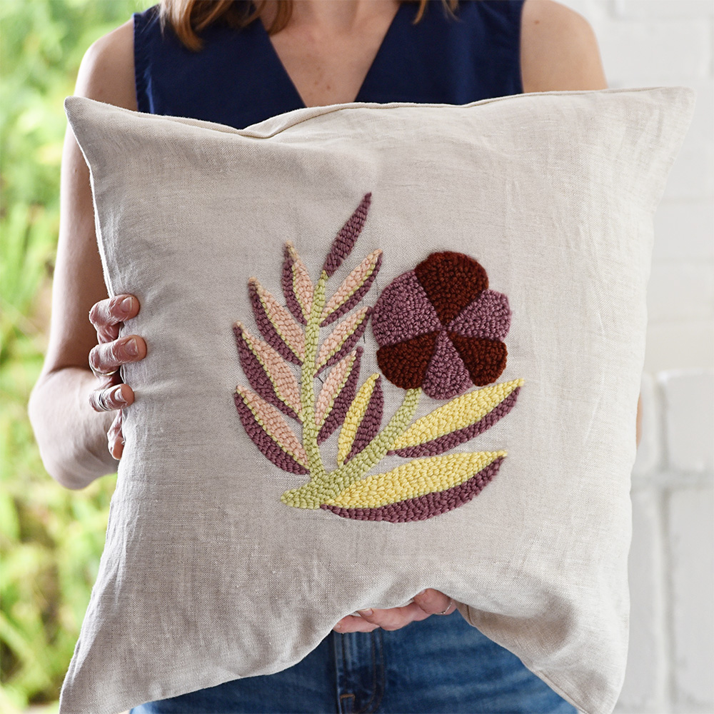 Punch Needle Botanical Pillow Materials Kit in Vintage Bloom