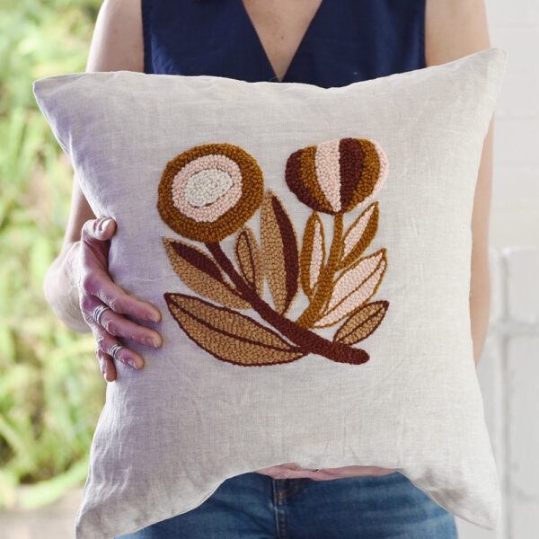 Punch Needle Botanical Pillow Materials Kit in Vintage Bloom